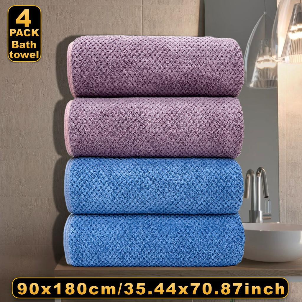 Coral Velvet Bath Towel Adult Bath Towel Four Suit Pineapple Check Thickened Coral Velvet Suit Warm and Comfortable Home Daily Necessities