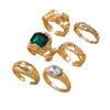 Gold Color Rhinestones Adjustable Opening Rings Inlaid Green Pink Stones Ring For Women 6 Piece Jewelry Gift Collection