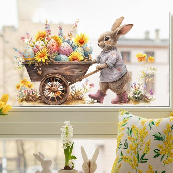 Easter Window Clings Pushing Sticker Reusable Static Cart Window Decoration Cute Bunny PVC Decals