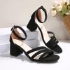 Fashion Block Heel Sandals Women's Fashion Round Toe Open Toe Cutout Breathable Suede Slip Strap High Heels