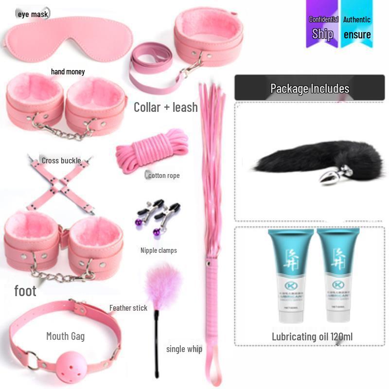 Flirty Bondage Set: Leather Handcuffs, Whip, Collar & Nipple Clamps