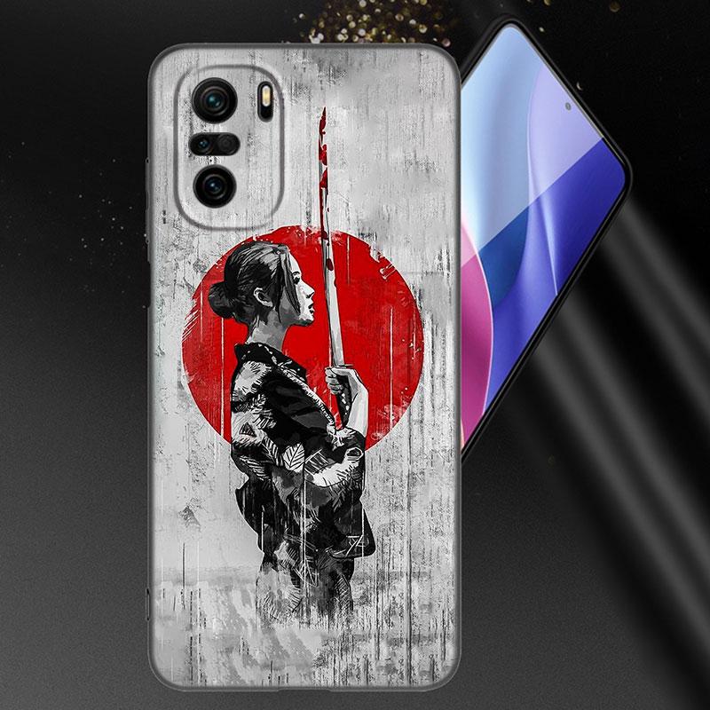 Japanese Samurai Art Phone Case For Xiaomi Mi POCO X3 NFC GT M4 M3 12 11T 10T Pro A3 11 Lite NE 5G 12X 11i F3 Soft Black Cover