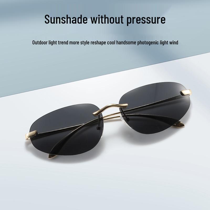 European Retro Frameless Cat Eye Sunglasses – UV Protection, Y2K Style for Women & Men