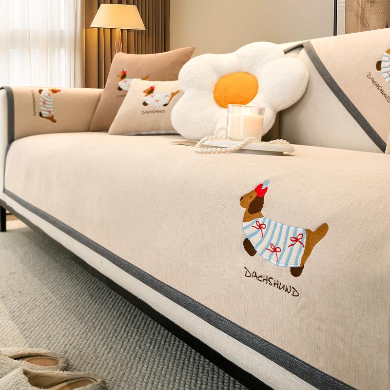 Cartoon Sofa Cushion Cover For All Seasons New Straight Row Anti Slip Sofa Cover Fabric Soft Sticky Breathable Wear-Resistant