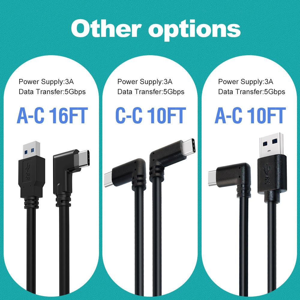 Black 16ft 5m Long Type C Link Cable Fast Charging 90 Degree Link Data Cable for VR Headset and Mobile Phone