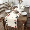 Elegant Red Black Beige Christmas Table Runner With Stylized Pine Trees & Snowflakes - Christmas Decorations For Home
