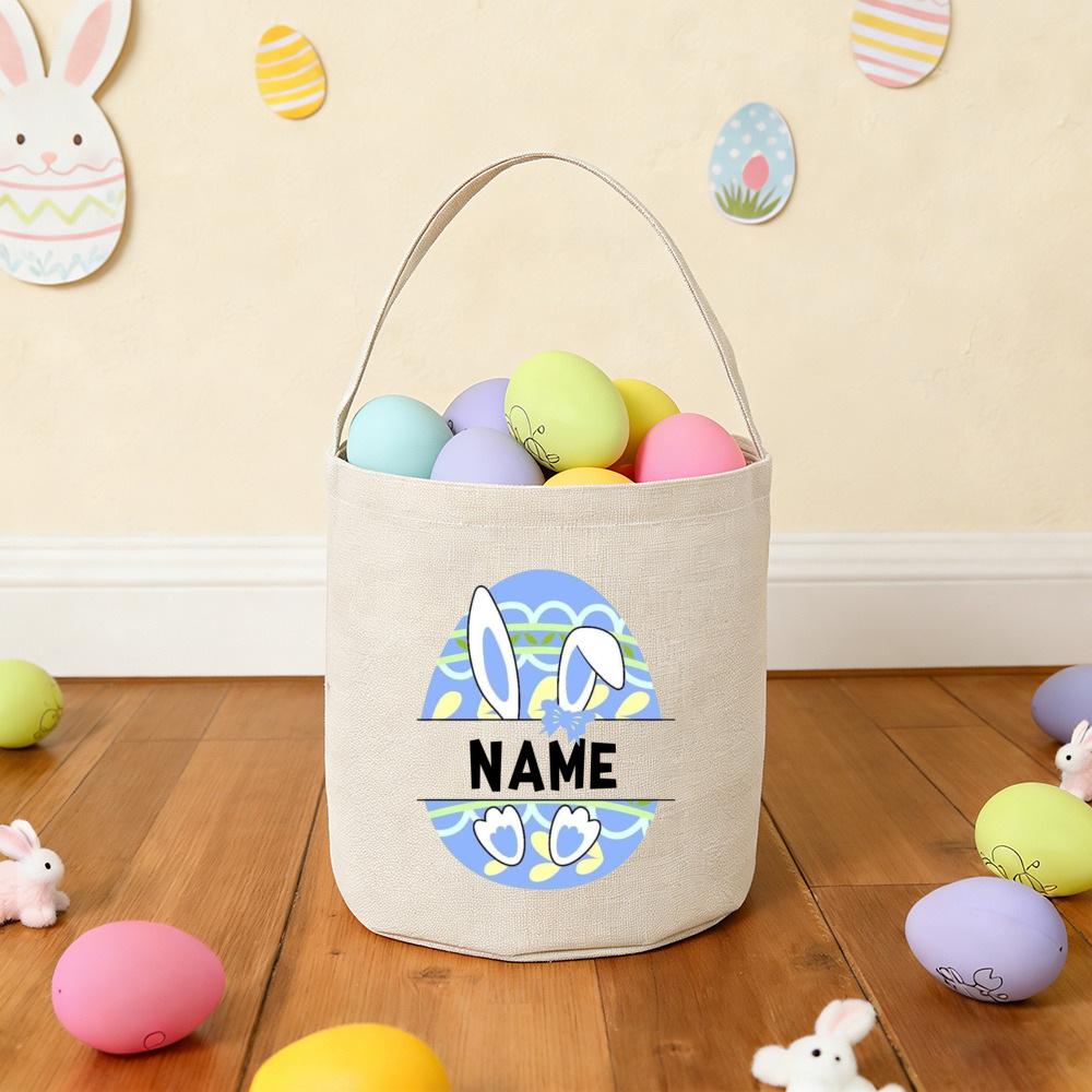 Personalized Easter Egg Hunt Basket Custom Name Bunny Tote Bags Kids Easter Egg Hunt Basket Party Decorations