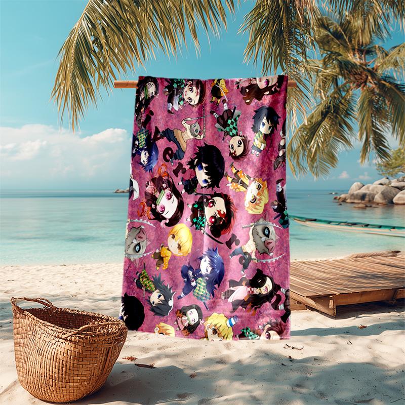 Japanese artist Koyoharu Gotouge's Demon Slayer beach towel, outdoor camping vacation swimming beach towel, outdoor absorbent bath towel blanket K18