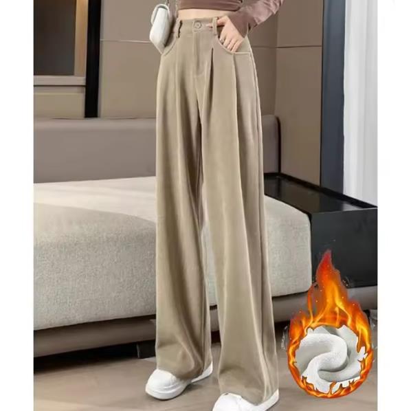 Autumn Winter Lady Snow Warm Pants Girls Classic Fleece High Waist Trousers Women Straight Leg Plush Thermal Casual Pants