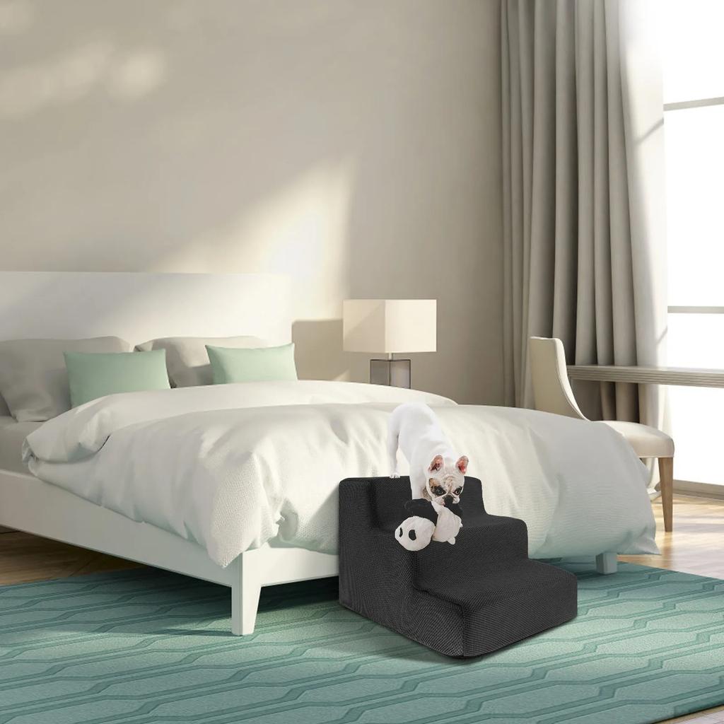 Dog Stairs 3-Step for Small Dogs and Cats to Get on Bed and Furniture/Windows, Pets Can Climb, Sit, or Perch to Look Out Windows
