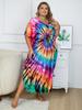 EDOLYNSA Plus Size Damen-Kaftan, Bohemian-Stil, bedruckt, V-Ausschnitt, langes Kleid, Maxikleid, Urlaub, Badeanzug, Vertuschung, Hausmantel, Q1218