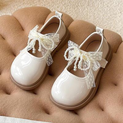 2026 Spring/Autumn Girls' Lace Bow Pearl Mary Jane Princess Shoes