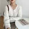 Outono Manga Longa Solta Gola V Pulôver Suéter para Mulheres Moda Sólida Inverno Novo Vintage Suéteres de Malha Senhoras Elegante Base Quente Malhas 25047