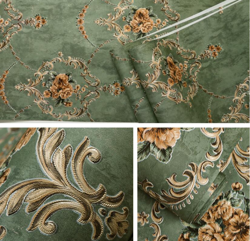 

beibehang Настінні шпалери Домашній декор Фонова стіна Дамаські шпалери Золоті квіткові настінні покриття 3D оксамитові шпалери Вітальня 5.3㎡