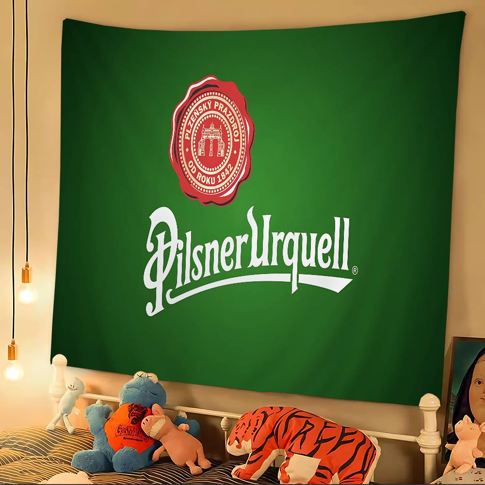 

Pilsner Urquell Beer Logo Cartoon Tapestry Bohemian Wall Tapestries Mandala Wall Hanging Sheets 74x94cm(29x37in)