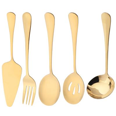 5 Teile/satz Gold Geschirr Set Edelstahl Besteck Suppe Löffel Sieb Löffel Service Löffel Salat Gabel Kuchen Spatel Küche Geschirr