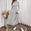 Women's Casual Fashion R-neck Long Sleeved Retro Christmas Print Retro Dress