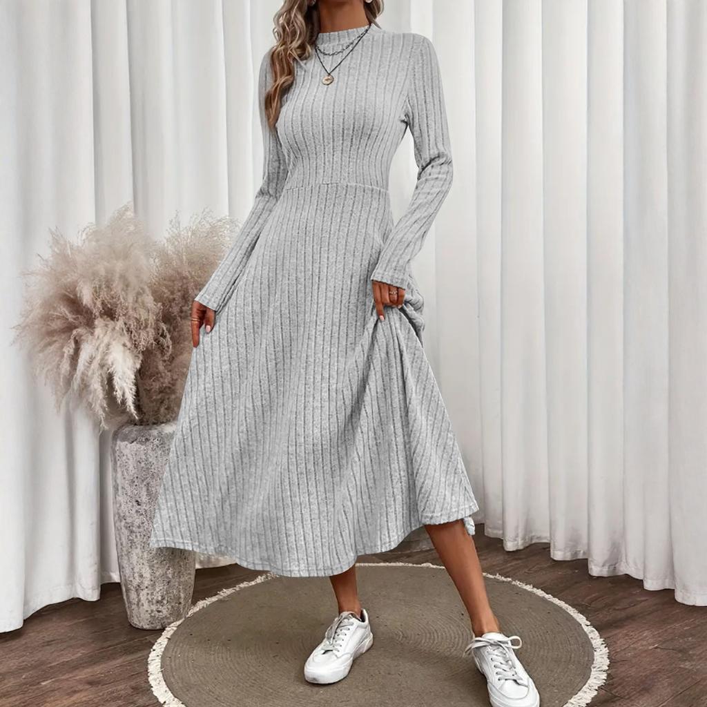 Women's Casual Fashion R-neck Long Sleeved Retro Christmas Print Retro Dress