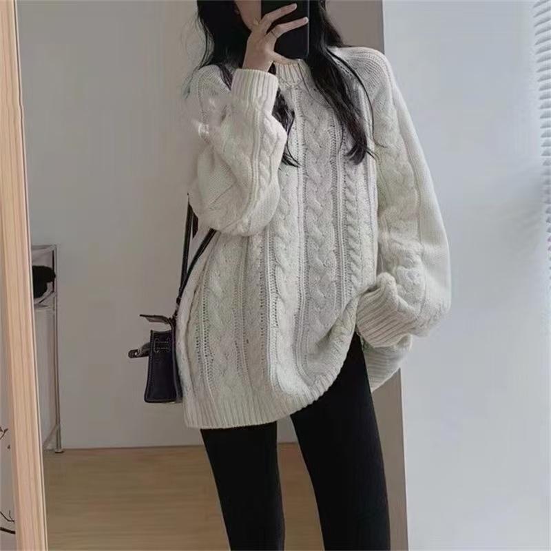 Soft Waxy Solid Color Twist Sweater for Women's Autumn and Winter New Loose Retro Lazy Style High-end Blue Pullover Top for Women