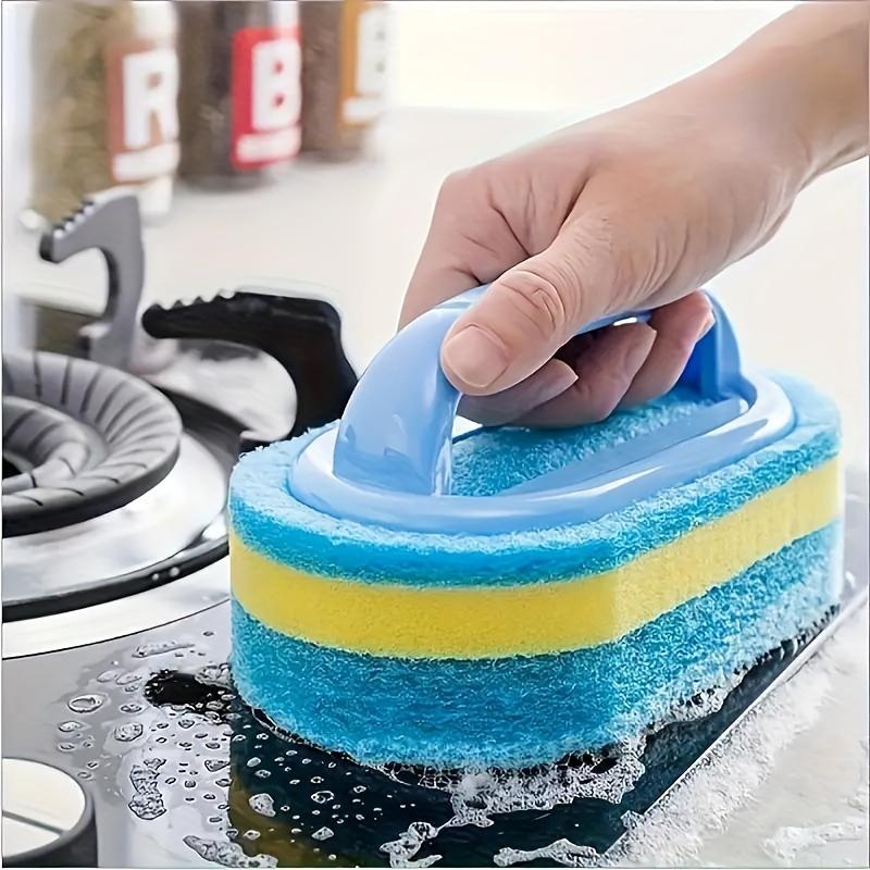 1/3pcs Powerful Stain Removal Cleaning Sponge Brush - Durable Handle Sponge for Bathroom, Bathtub, Tile, Kitchen