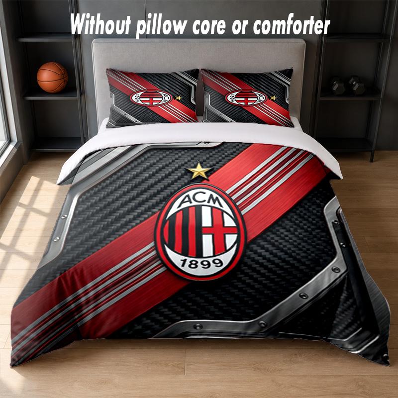 Set Biancheria da Letto AC Milan Design 1 Copripiumino + 2 Federe Morbido Traspirante Biancheria da Letto per la Casa