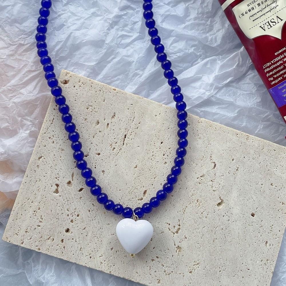 Love Heart Pendant Clavicle Chain Resin Acrylic Neck Chain Trend Beaded Necklace
