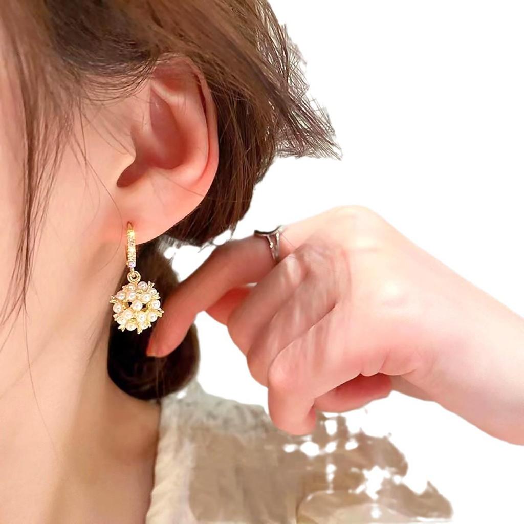 Elegant Teardrop Cat's Eye Stone Clip Earrings with Diamonds