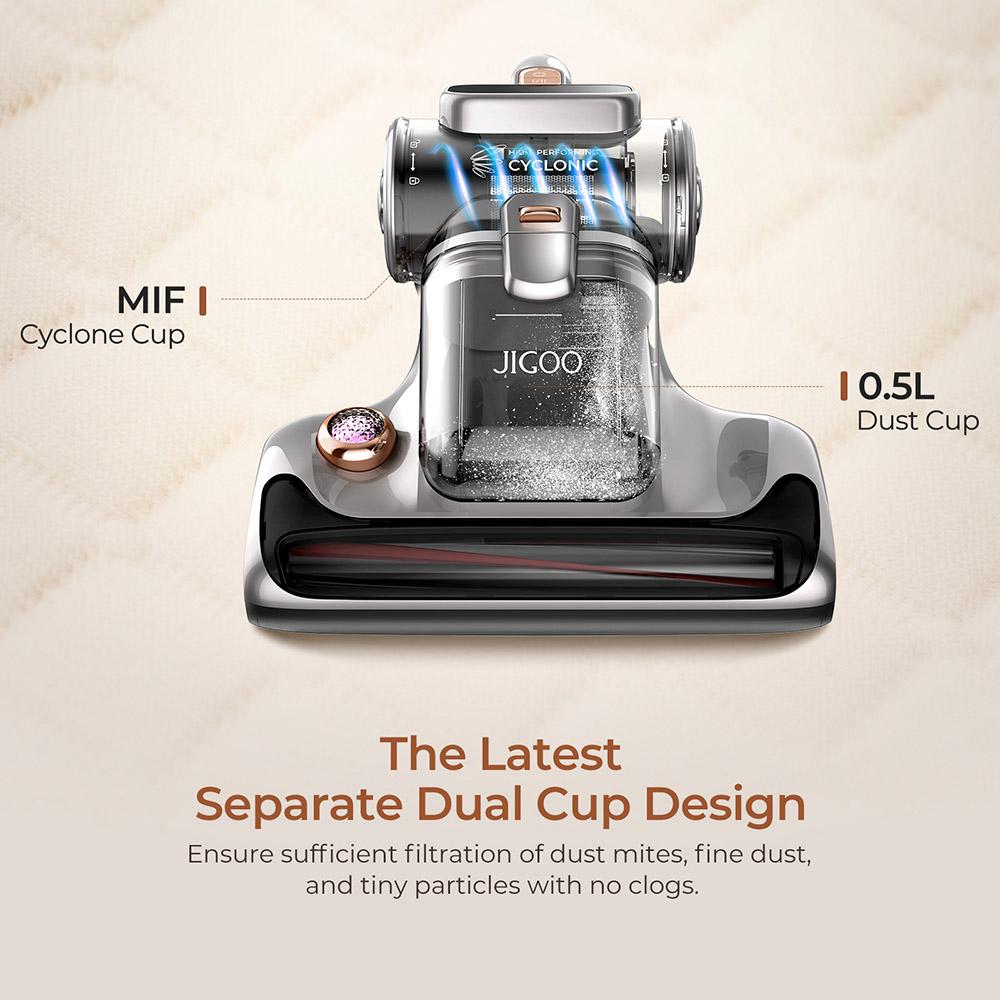 JIGOO T600 Mite Vacuum Cleaner with UV Light & Hot Air [700W/15kPa] - 99.9% Allergen Removal, for Mattresses/Sofas/Carpets