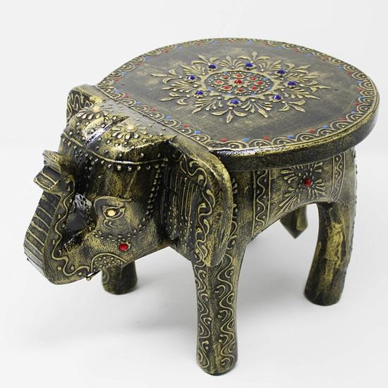 20.32 Cm Hand-Painted Wooden Elephant Shape Stool Chair, Cum Side Table, for Home, Office, Living or Bedroom Decor