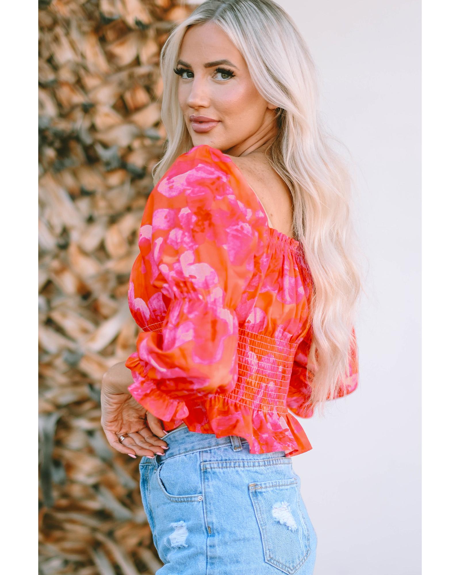 

Azura Exchange Puff Sleeve Smock Peplum Blouse M помаранчевий