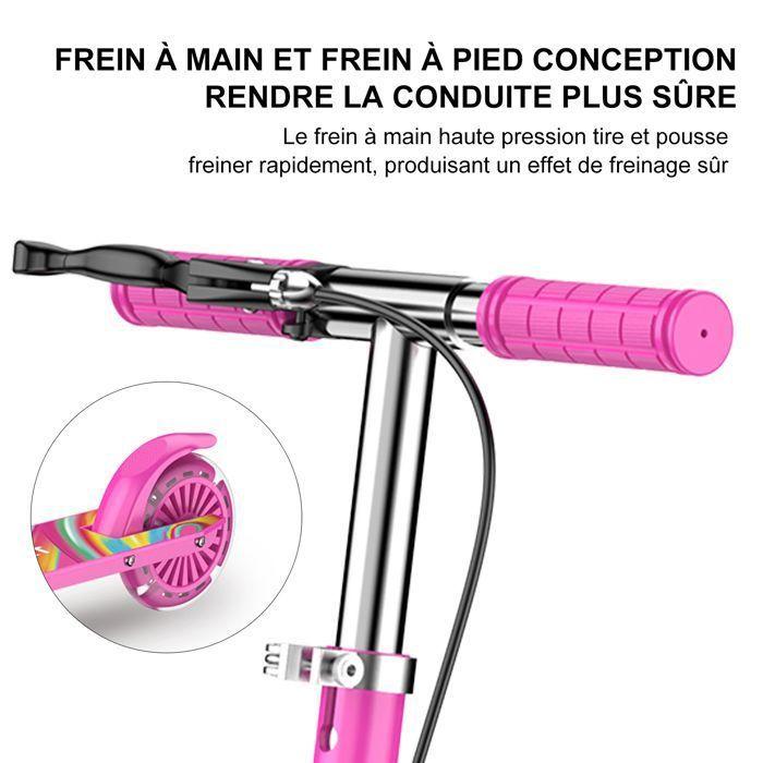Trottinette Enfant - FOXSPORT - Pliable - 2 Roues Clignotantes -Guidon Ajustable de 3 Niveaux - Frein à Main - Charge 100 kg - Rouge