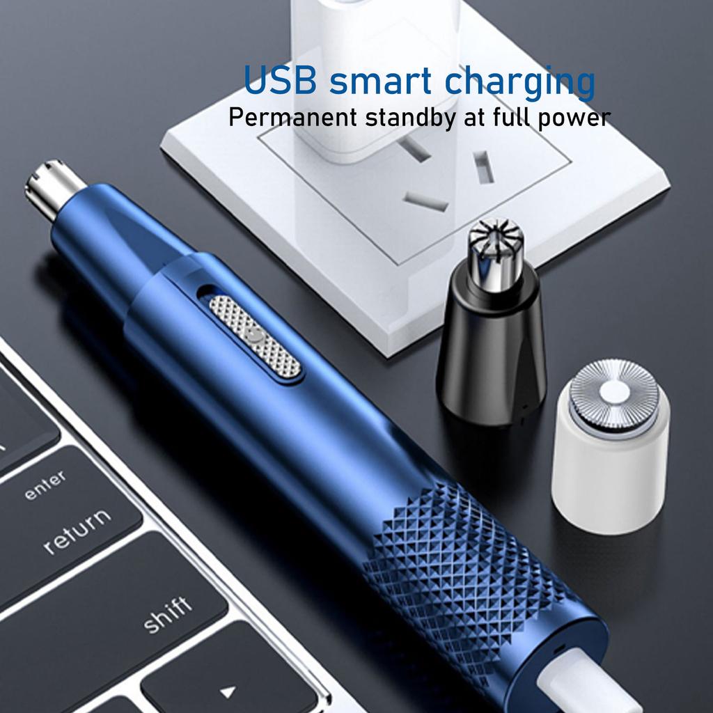 2 In 1 Electric Nose Beard Hair Trimmer Rechargeable Electronic Nasal Hair Cutter for Women Men Blue