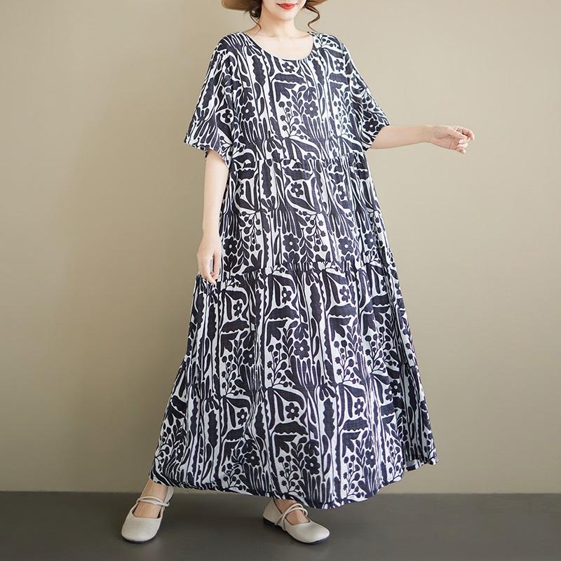 Short Sleeve Plus Size Vintage Floral New In Dresses for Women Casual Loose Long Summer Dress
