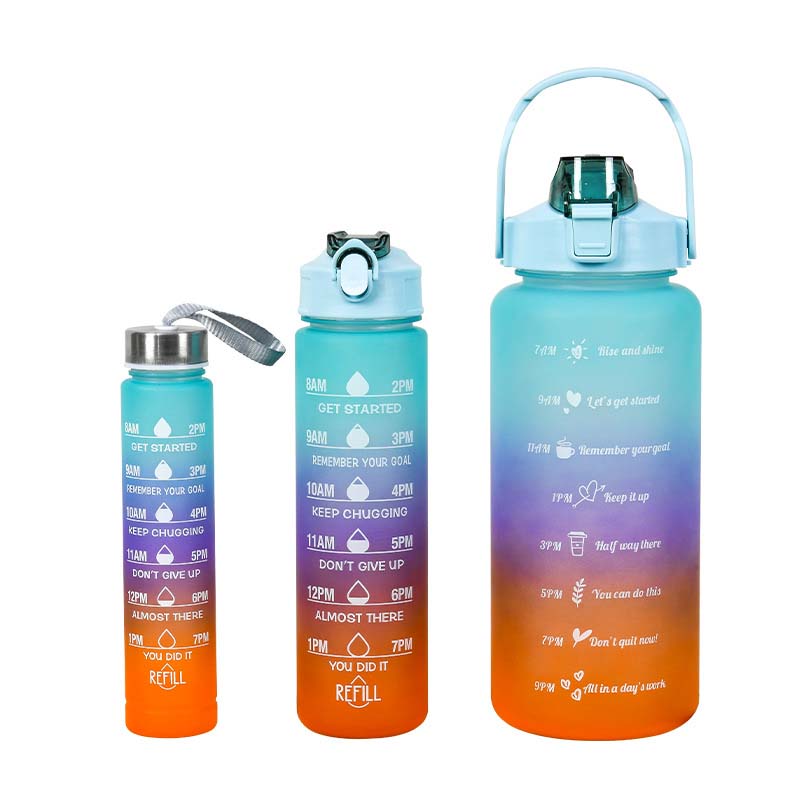 3PCS Gradient Frosted Plastic Water Bottles With Straw Motivational Large Capacity Sports Bottle Outdoor Travel Gym Fitness Jugs