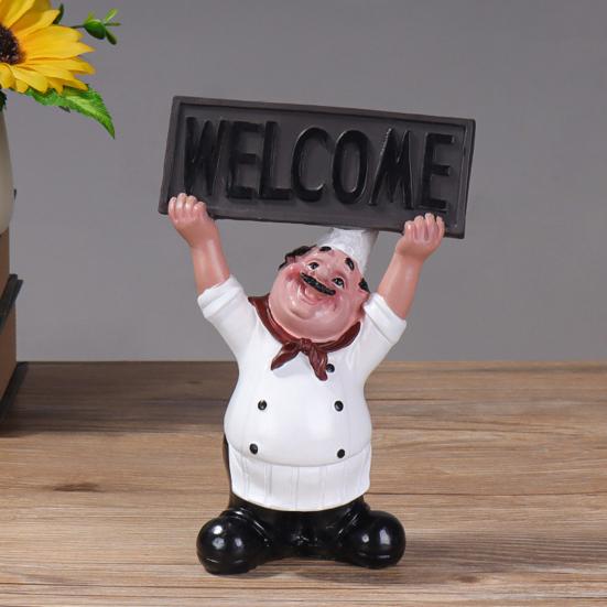 Fat Chef Resin Figurine Message Board Toothpick Holder Resin Chef Statue Sculpture Kitchen Counter Decor Ornament for Home Cafe Restaurant