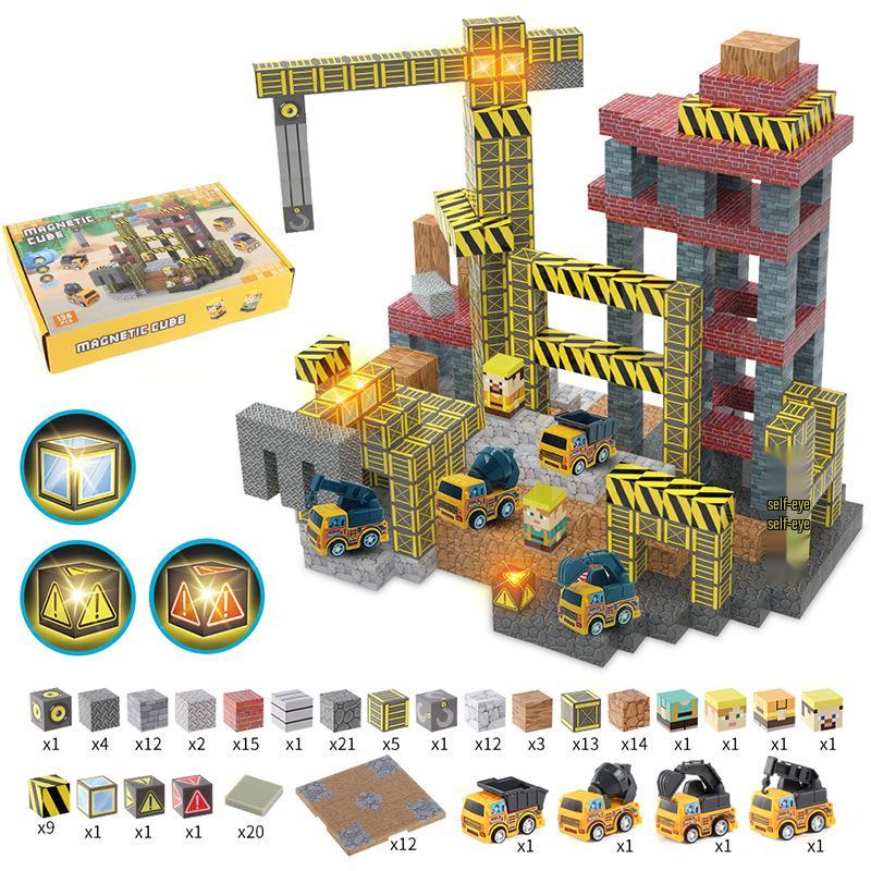2.0cm DIY Magnetic Building Blocks with Lights - Magnetic Cubes Military Engineering Farm Set