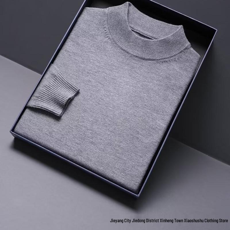 Men's High Neck Double Roll Wool Sweater - Soft, Warm, Solid Color, Close-Fitting Base Layer, Trendy Knitted Design