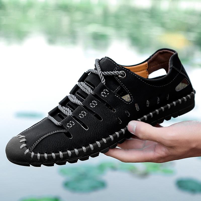 Sommer 2025 handgefertigte große Größe Outdoor Bach Rückverfolgbarkeit atmungsaktive Sandalen Herren leer lässig Herren Lederschuhe Doudou Schuhe