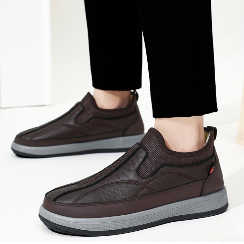 Winter Men's Warm Thick Soled Cotton Shoes Plush Work Shoes Waterproof and Comfortable Outdoor Shoes Casual Vulcanized Shoes