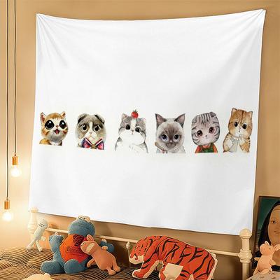 New Cute Cat Print Tapestry Ins Style Hippie Boho Aesthetic Wall Hanging Dorm Bedroom Decor