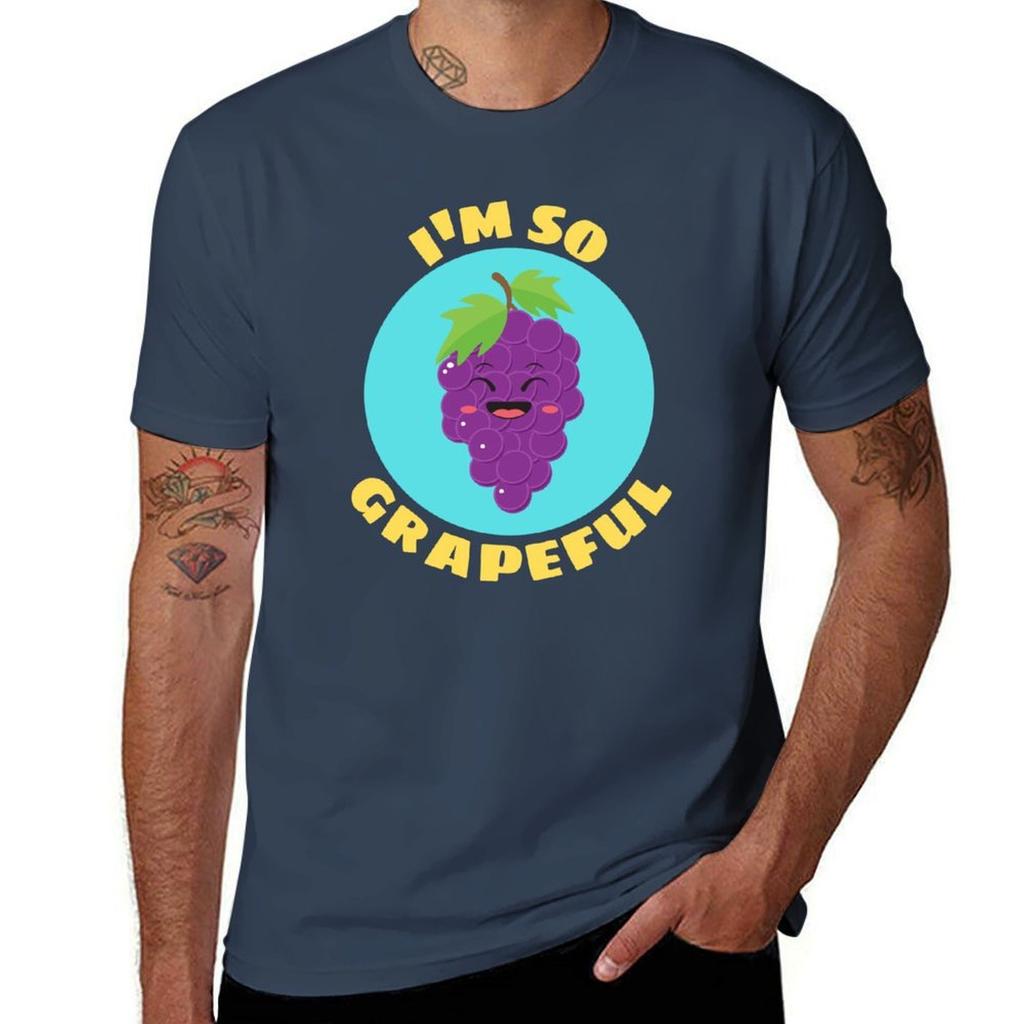 Im So Grapeful Grape Pun Tshirt Casual Fashion Short Sleeve Cotton Tshirt