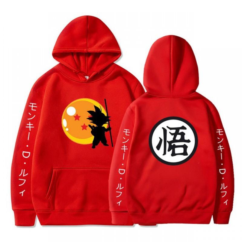 Anime Dragon Balls Fleece Lined Hoodie Teens Men Casual Long Sleeve Pullover Sweatshirt In Yellow Red Gray Black Pink