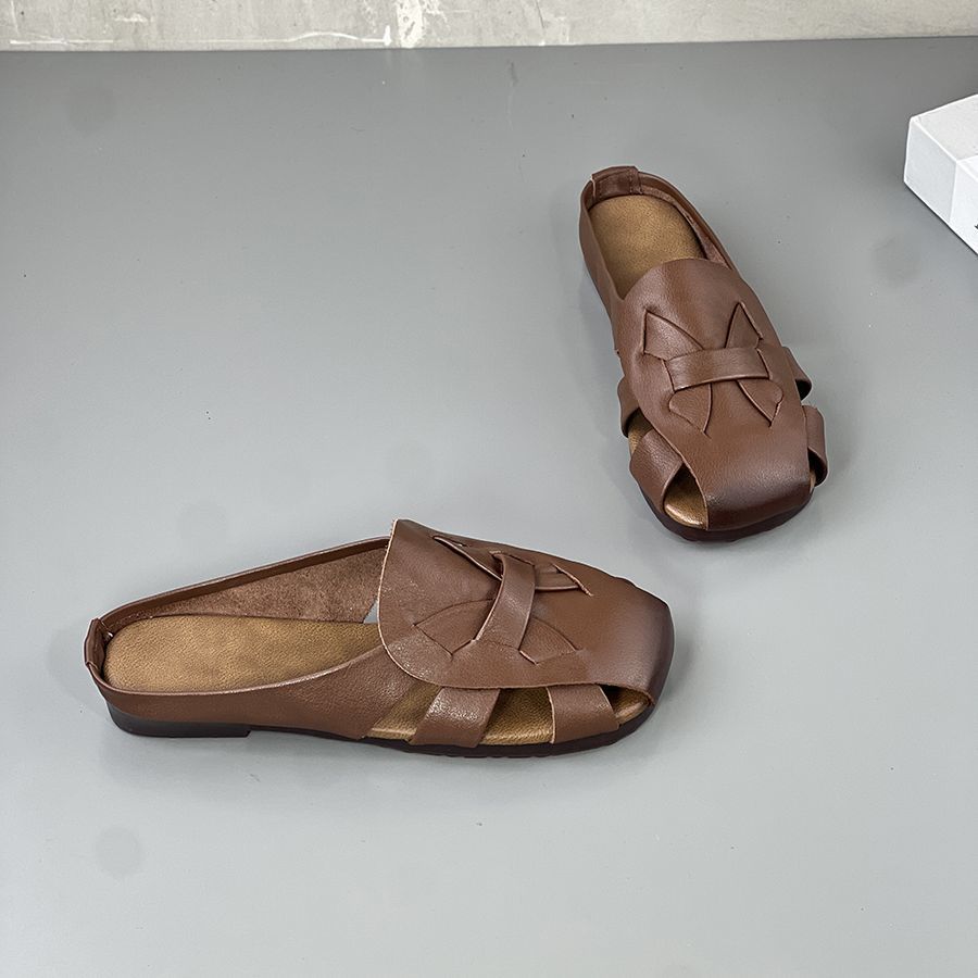 Retro bag head slippers women's outer wear summer flat bottom half drag 2025 new soft bottom comfortable casual simple cool slippers