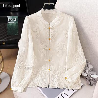 Women's New Chinese Style Lyocell Embroidered Stand Collar Shirt