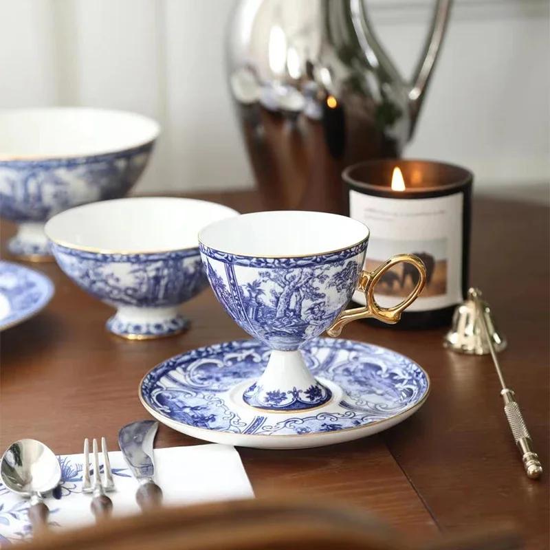 Blue Downton Abbey Food Plates, French Retro Tea Cup Set, Bowls, Dinner Plates, Fruit Tray, Fish Dish, Tableware, Dinnerware