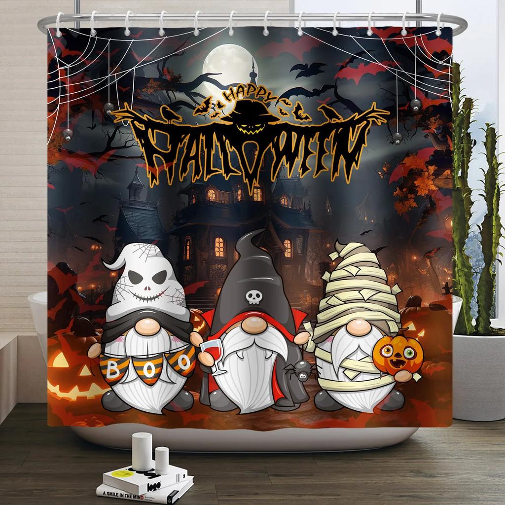 Halloween Duschvorhang Horror Mondnacht Kürbis Schädel Skelett Gruseliges Schloss Hexe Geist Friedhof Wasserdicht Badezimmervorhänge
