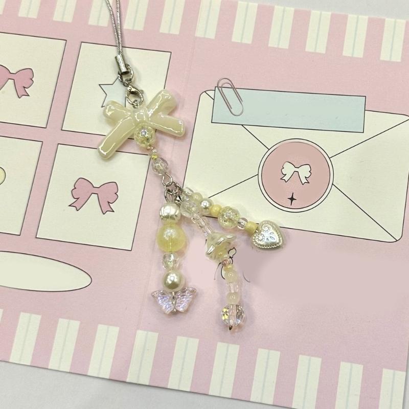 Unique Butterfly Beaded Mobile Phone Pendant Lanyard Embellishment Keychain Keyring Bag Accessory for Fashion Enthusiast