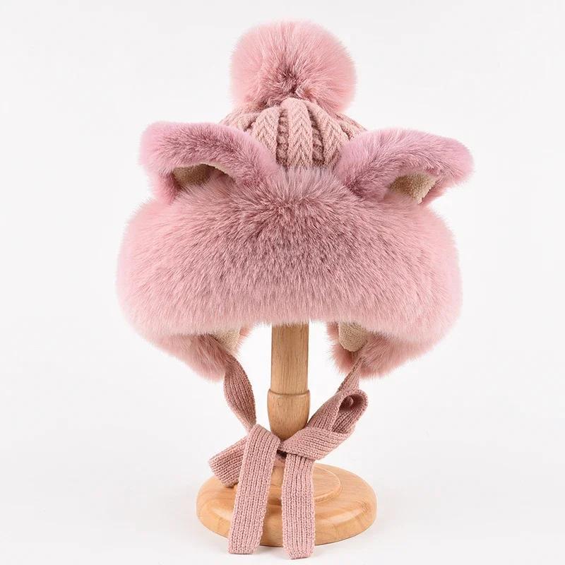 Fox Ear Hat Female Winter Sweet and Cute Knitted Woolen Lei Feng Hat Plush Thick and Warm Northeast Mongolian Hat Ear Protection