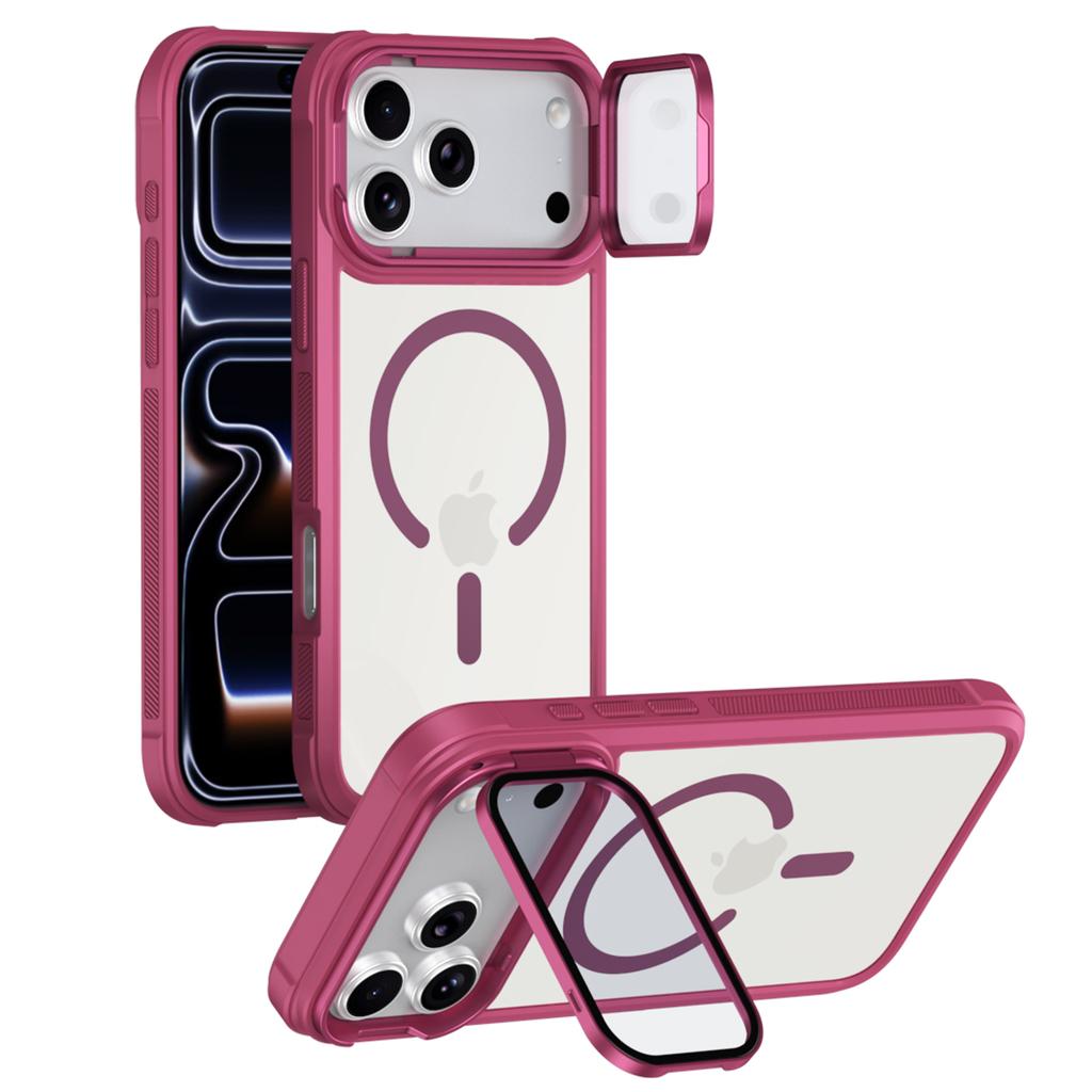 For iPhone 17 Pro Max Magnetic Case Compatible with MagSafe Clear Back Cover with Lens Cover Kickstand