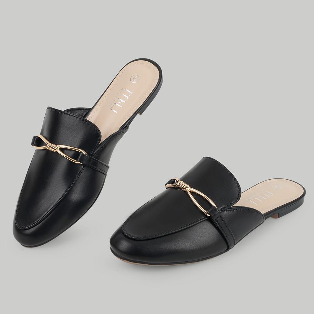 Women Mules Comfortable Pointed Toe Backless Flat for Women Slip-on Slides Backless Flat with Buckle Autumn Spring Summer Loafer